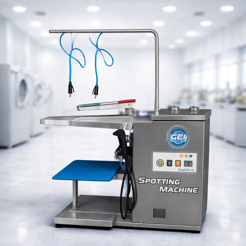 Spotting Machine - Removes tough stains before washing.